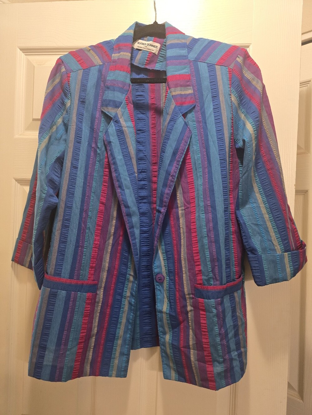 Alfred Dunner Striped Blazer - Blue & Pink